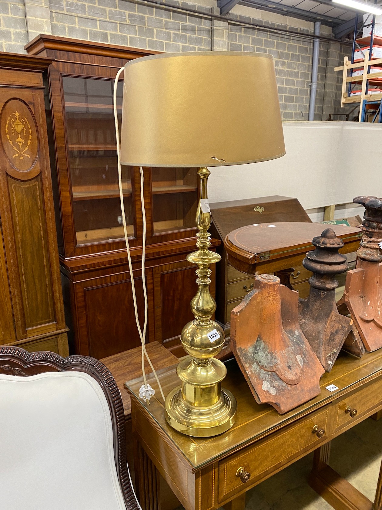 A tall brass table lamp, height 66cm excludes fixings